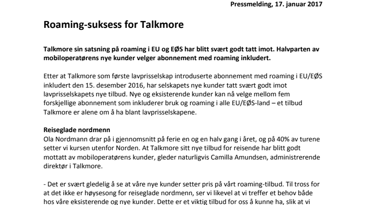 Roaming-suksess for Talkmore