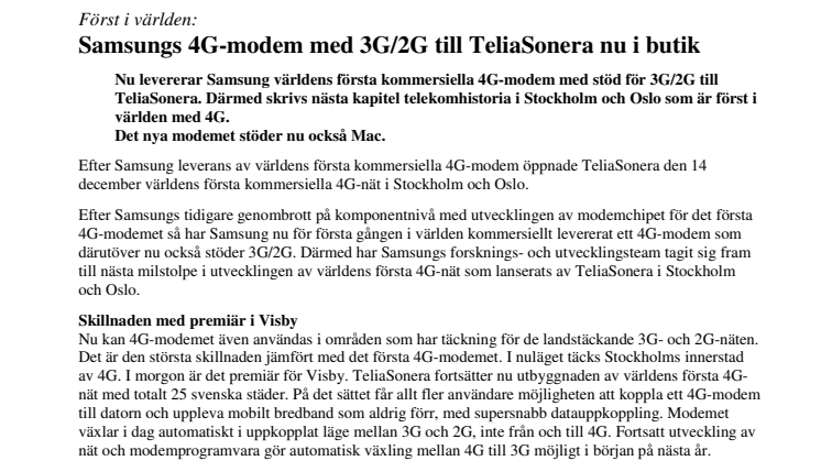 Samsungs 4G-modem med 3G/2G till TeliaSonera nu i butik
