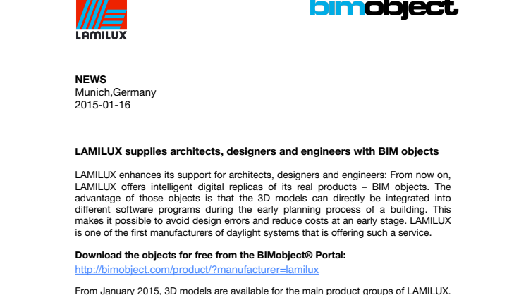 LAMILUX supplies architects, designers and engineers with BIM objects