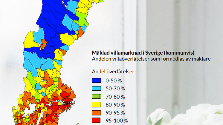 Mäklad villamarknad i Sverige (kommunvis) Andelen villaöverlåtelser som förmedlas av mäklare
