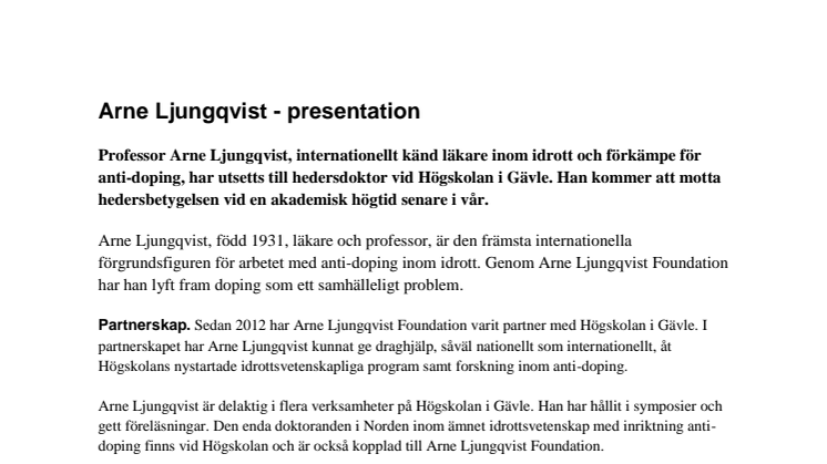 Presentation av Arne Ljungqvist