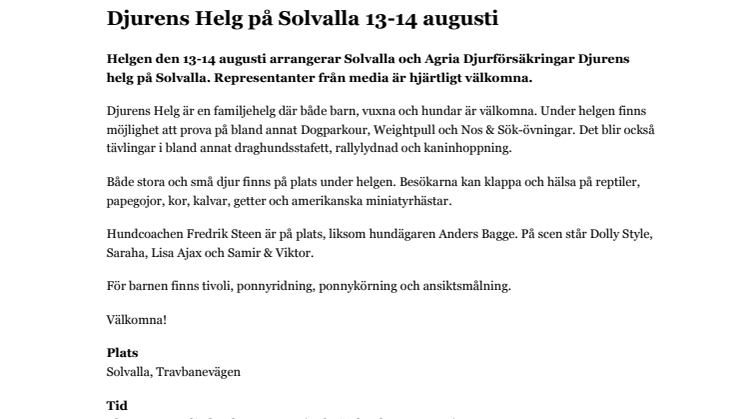 ​Djurens Helg på Solvalla 13-14 augusti