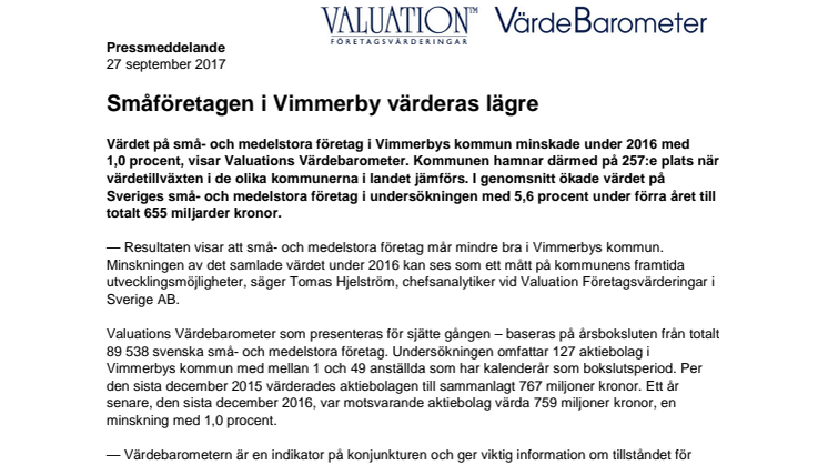 Värdebarometern 2017 Vimmerbys kommun