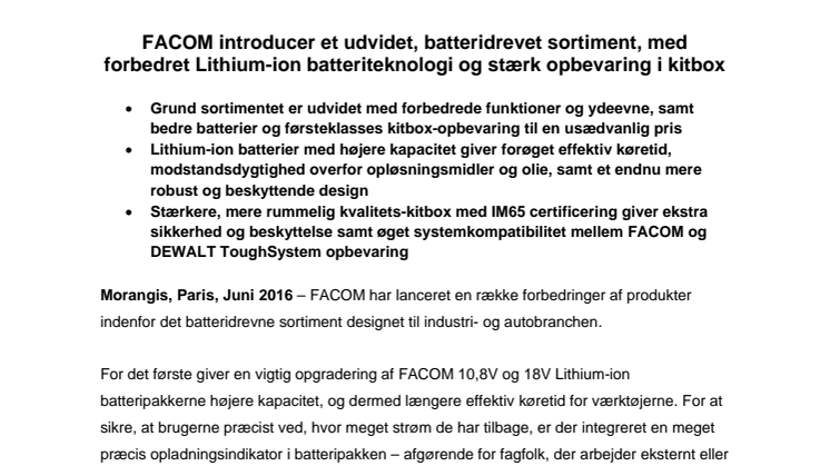 FACOM introducerer et opdateret sortiment af batteidrevne produkter