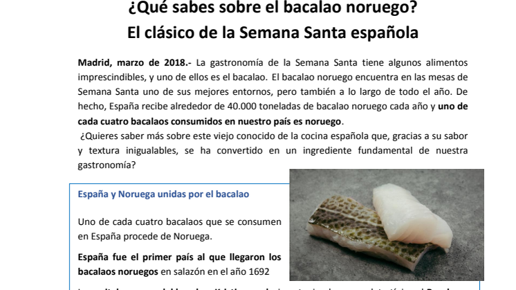 ¿Qué sabes sobre el bacalao noruego?  El clásico de la Semana Santa española