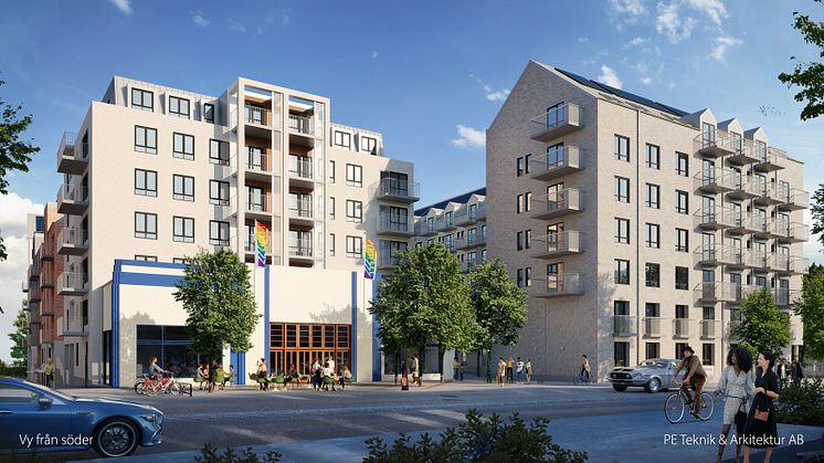 Kvarteret Skjutskontoret består av 264 nya lägenheter och 5 lokaler som MKB ska bygga i Kirseberg. Arkitekt: PE Teknik & Arkitektur AB.