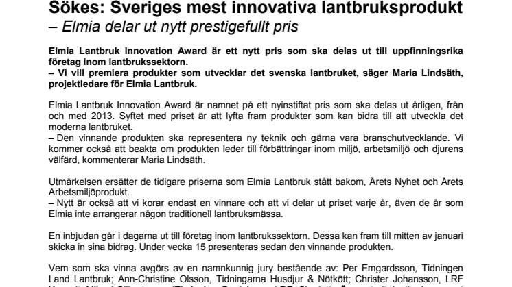Sökes: Sveriges mest innovativa lantbruksprodukt – Elmia delar ut nytt prestigefullt pris