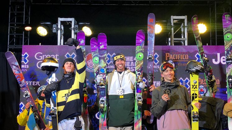 Prispallen på X-Games i Aspen. Henrik Harlaut tar guld. Bild: Niklas Eriksson (Fri att använda till redaktionellt bruk)