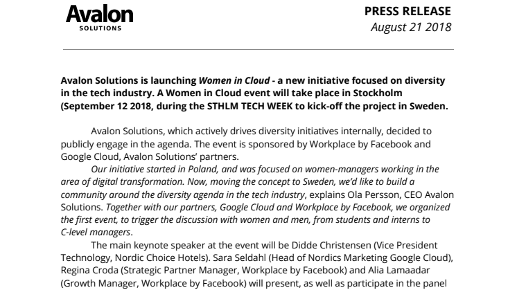 Avalon Solutions: Women in Cloud Stockholm 2018