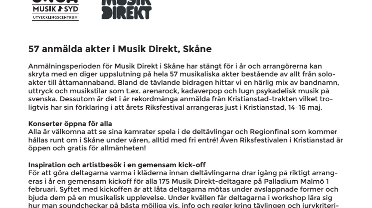 57 anmälda akter i Musik Direkt, Skåne