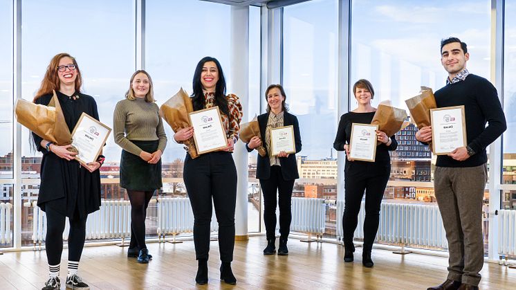 Fr.v. Lilli Auginski, Studentkåren Malmö; Linn Svärd, SFS; Zeynep Erdal, Studentstadskoordinator; Kerstin Tham, Malmö universitet; Katrin Stjernfeldt Jammeh, Kommunstyrelsens ordförande; Matin Farzad, Odontologiska studentkåren Malmö