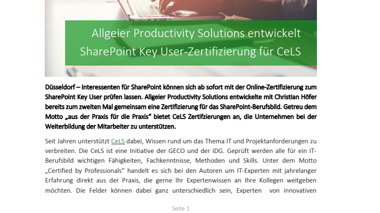 Allgeier Productivity Solutions entwickelt SharePoint Key User-Zertifizierung für CeLS