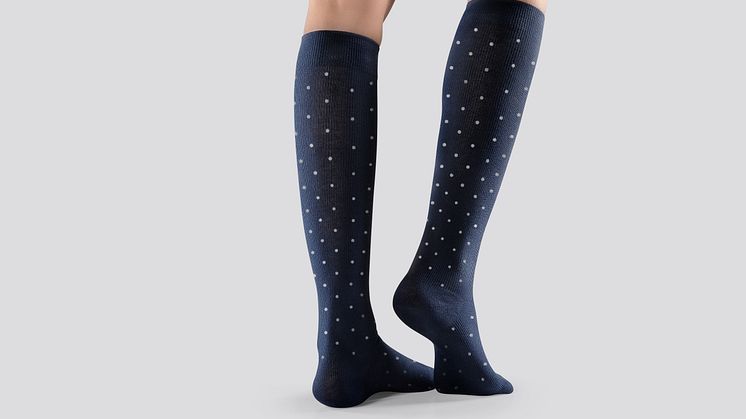 Mabs Compression Socks Cotton Knee Navy Dotted