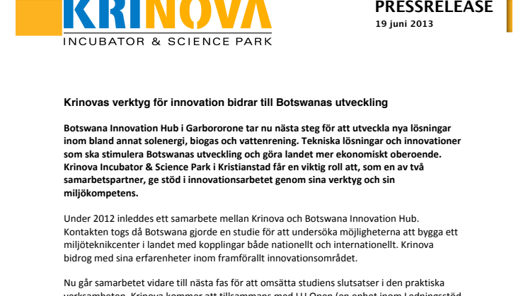 Krinovas verktyg för innovation bidrar till Botswanas utveckling