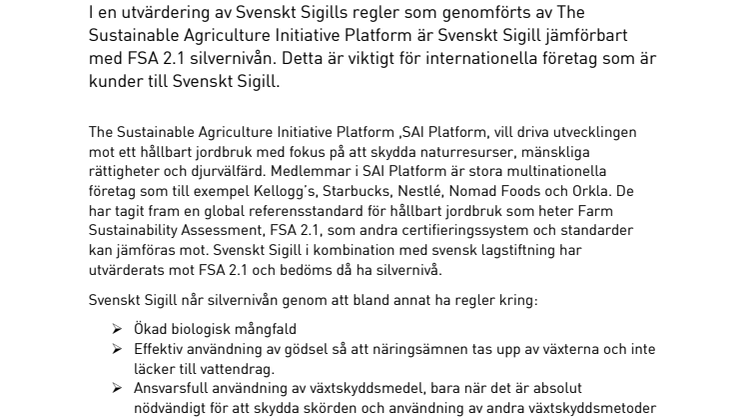 Svenskt Sigill når silvernivå i global referensstandard