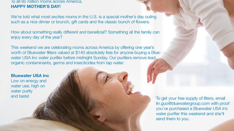 Bluewater Wants To Help Mom’s Make a Splash Across America This Mother’s Day Weekend
