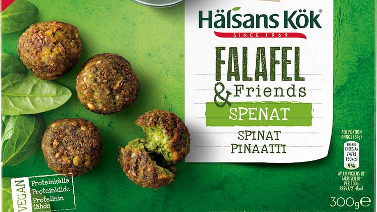 Falafel spenat, en vegansk nyhet i matbutiken.