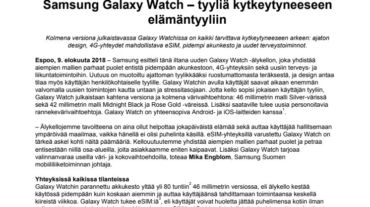 Samsung Galaxy Watch – tyyliä kytkeytyneeseen elämäntyyliin