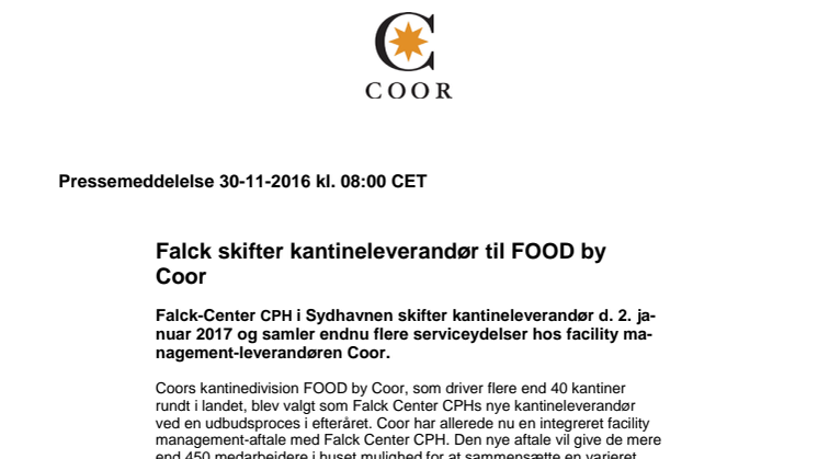 Falck skifter kantineleverandør til FOOD by Coor
