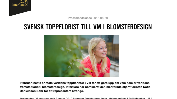 Svensk toppflorist till VM i blomterdesign