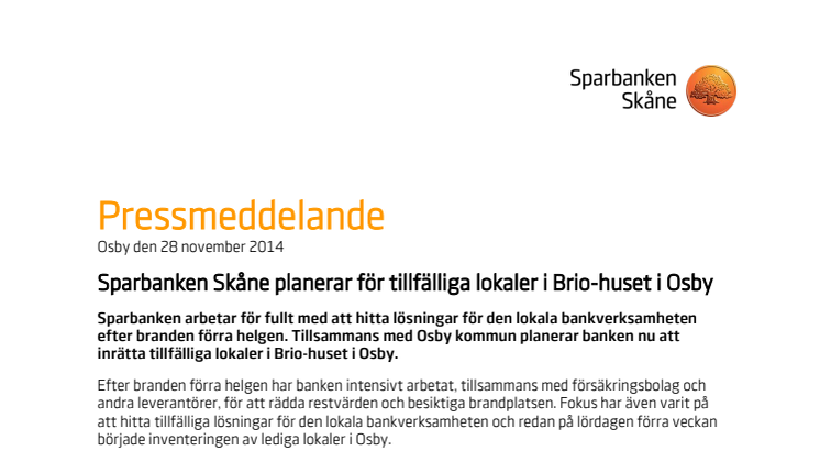 Sparbanken Skåne planerar för tillfälliga lokaler i Brio-huset i Osby