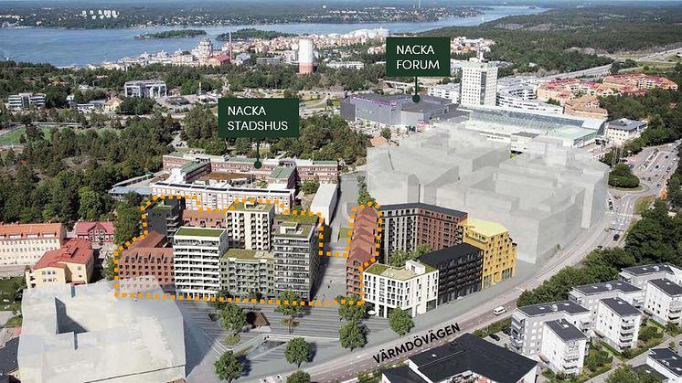 Den steckade gula linjen markerar OBOS del av planen.