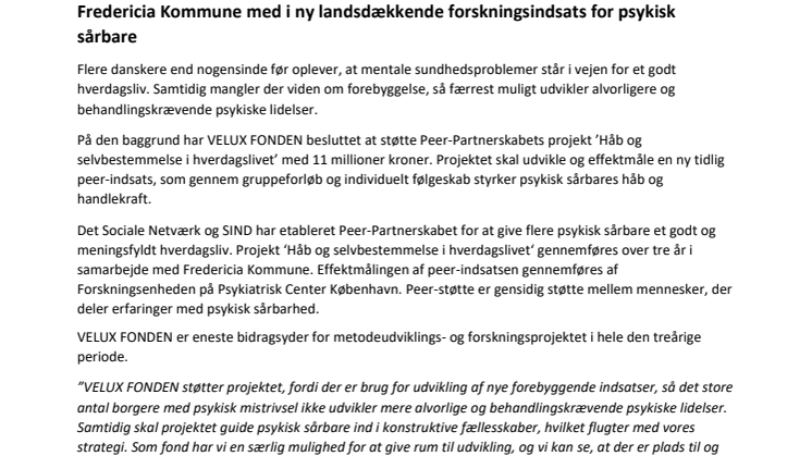 Fredericia Kommune med i ny landsdækkende forskningsindsats for psykisk sårbare