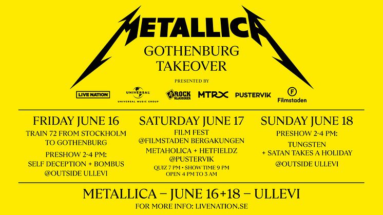 METALLICA GOTHENBURG TAKE OVER – FILM FEST, SPELNINGAR OCH MYCKET MER