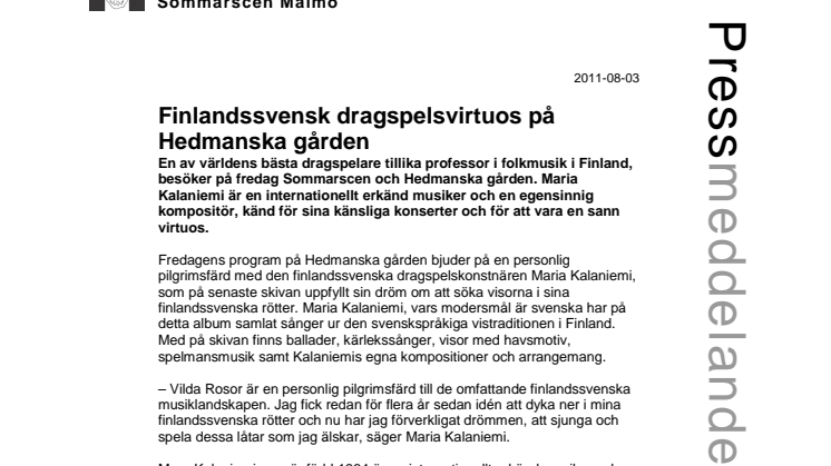 Finlandssvensk dragspelsvirtuos på Hedmanska gården