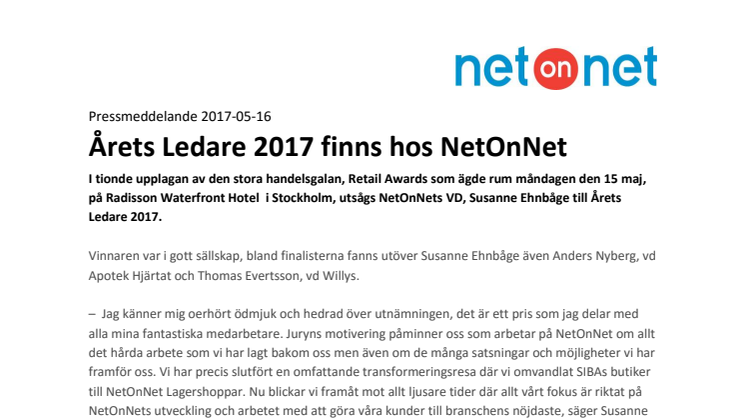 Årets Ledare 2017 finns hos NetOnNet
