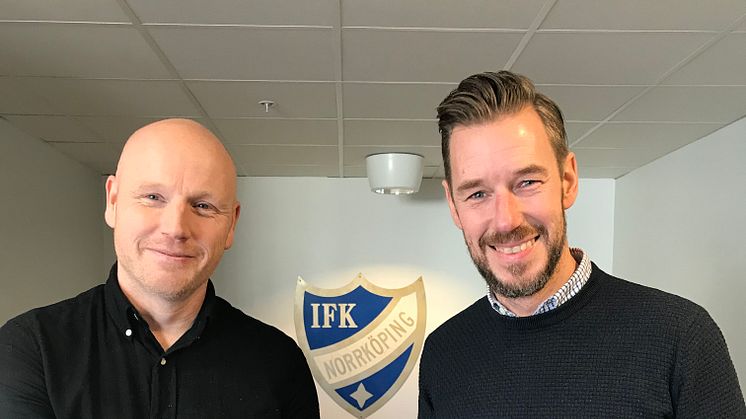 Daniel Johansson, sponsorchef på Stadium och Mikael Palmqvist, Strategiskt Partneransvarig för IFK Norrköping.