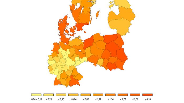 I Sydsverige, Danmark samt delar av Polen finns de regioner där EU:s direktstöd bidrar till den största ökningen av kväveöverskottet i jordbruket.