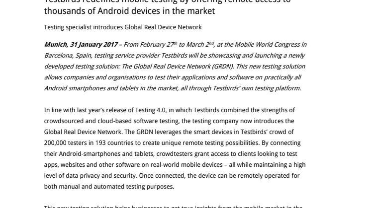 Testbirds redefines mobile testing by offering remote access to thousands of Android devices in the market