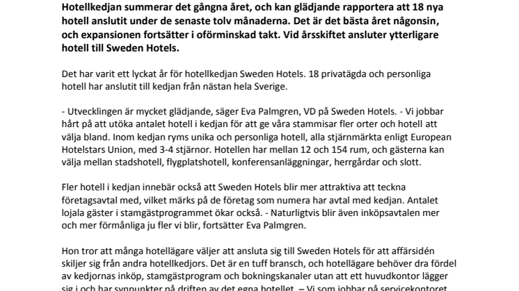 Enastående utveckling för Sweden Hotels under 2013