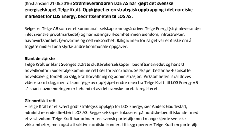 LOS AS kjøper svensk energiselskap