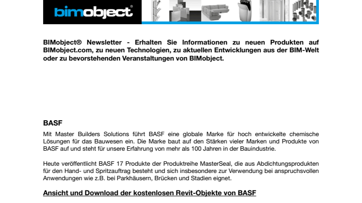 BIMobject® Newsletter - Neue BIM-Objekte von BASF, VELFAC und Hazlin of Ludlow - BIMscript® Hackathon in Malmö / München