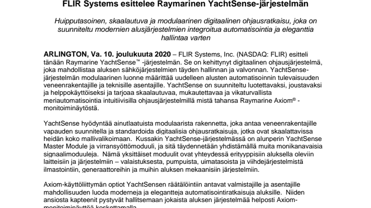 FLIR Systems esittelee Raymarinen YachtSense-järjestelmän