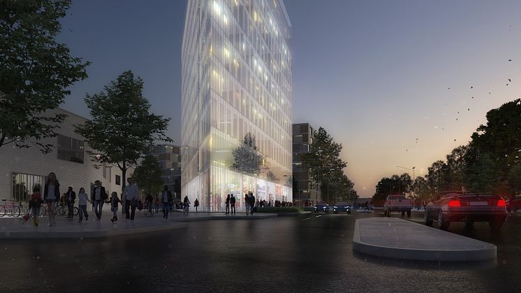 MIdroc utvecklar The Edge, en tio våningar hög ikonbyggnad med fasader i glas och stål. 