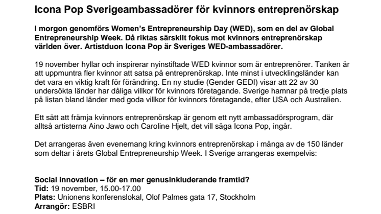 Icona Pop Sverigeambassadörer för kvinnors entreprenörskap