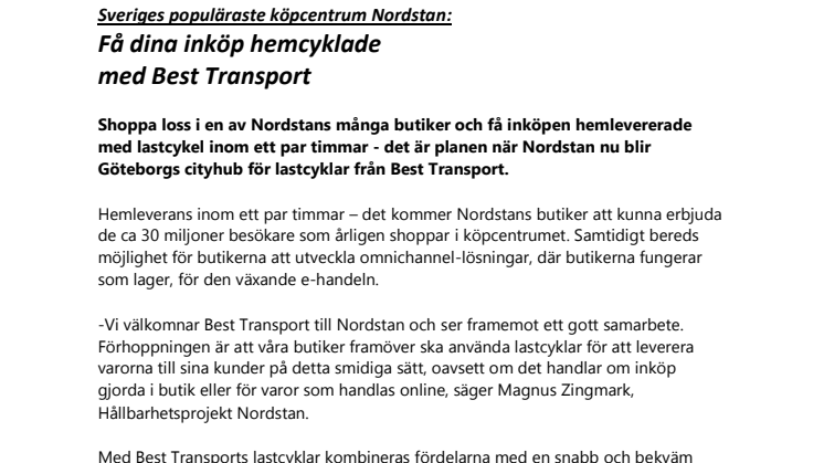 Sveriges populäraste köpcentrum Nordstan: Få dina inköp hemcyklade med Best Transport 