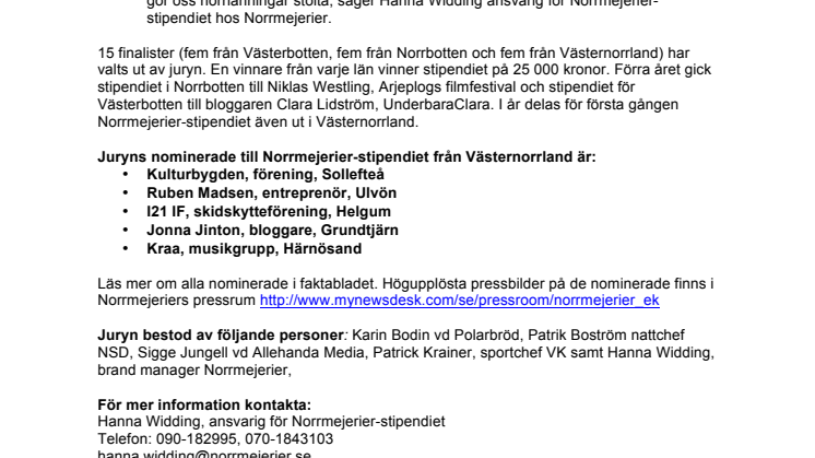 Vem vinner Norrmejerier-stipendiet 2011? Kulturbygden i Sollefteå och Ruben Madsen på Ulvön bland de nominerade