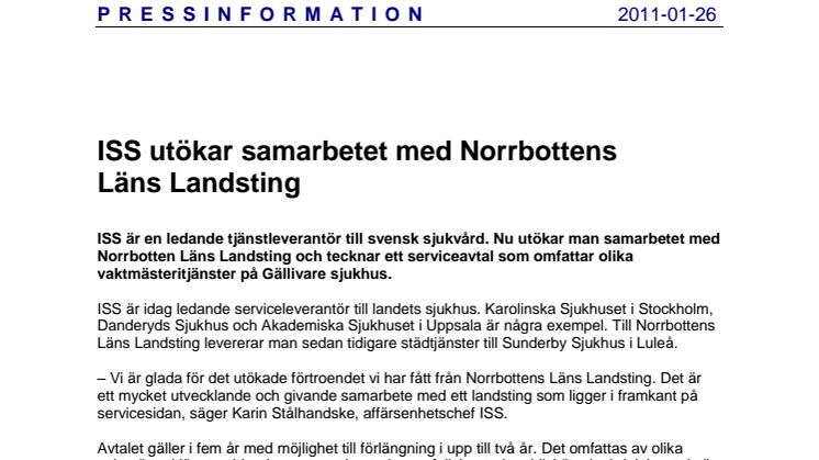 ISS utökar samarbetet med Norrbottens Läns Landsting