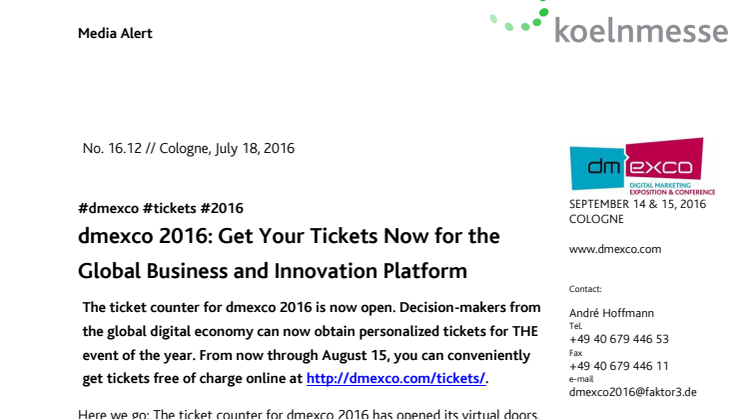 dmexco 2016: Get Your Tickets Now for the Global Business and Innovation Platform