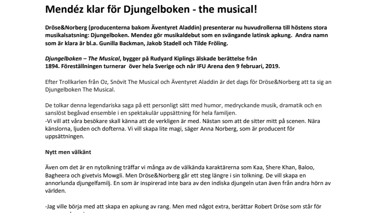  Mendéz klar för Djungelboken - the musical! 