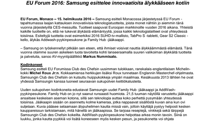  EU Forum 2016: Samsung esittelee innovaatioita älykkääseen kotiin