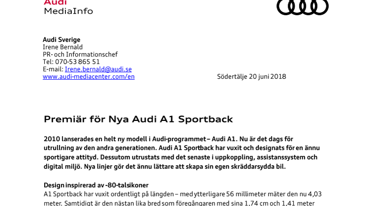 Premiär för Nya Audi A1 Sportback
