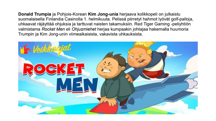 Trumpia ja Pohjois-Korean johtajaa herjaava peli julkaistiin Suomessa
