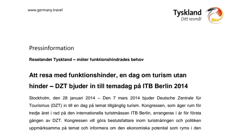 Att resa med funktionshinder, en dag om turism utan hinder – DZT bjuder in till temadag på ITB Berlin 2014