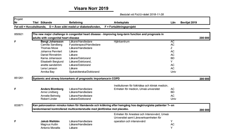 Beviljade ansökningar Visare Norr 2019