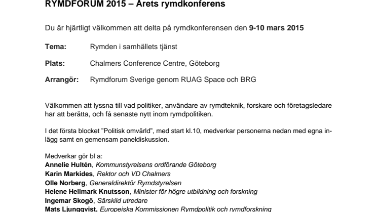 RYMDFORUM 2015 - Åretsrymdkonferens